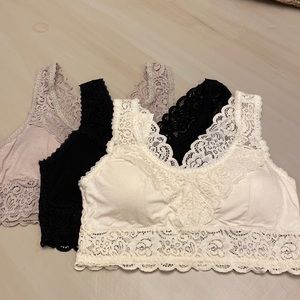 WISHLIST Lace Bralettes 3 sold together. Black, Cream, Gray M/L 2 have tags